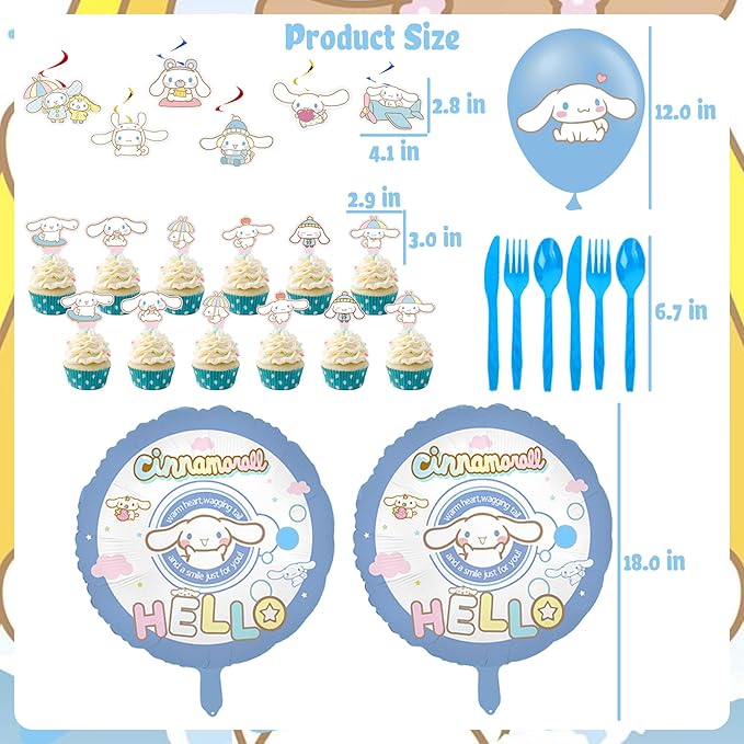 Birthday Decorations, cute Party Supplies Include Happy Birthday Banner, Hanging Swirls, Backdrop, Tablecloth, Tableware Set, Stickers,Cake Toppers, Balloons