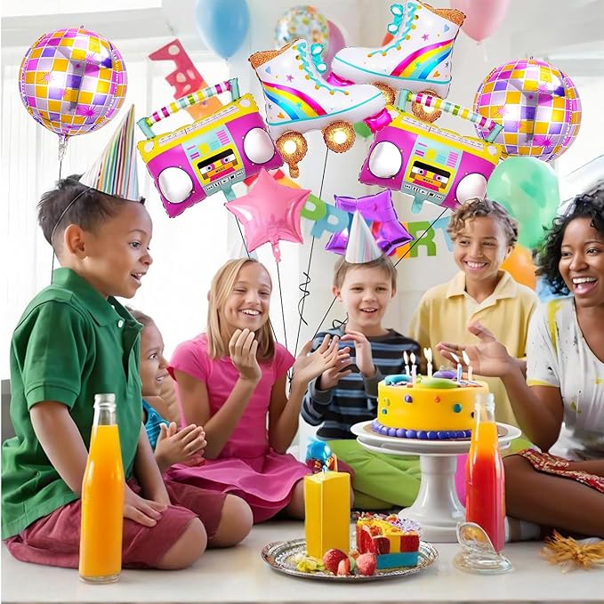8 PCS Disco Balloons Radio Boombox Roller Skate Balloons for 80s 90s Theme Party Retro Disco Party Supplies Roller Dkate Party Decorations Retro Theme Hip Hop Birthday Party