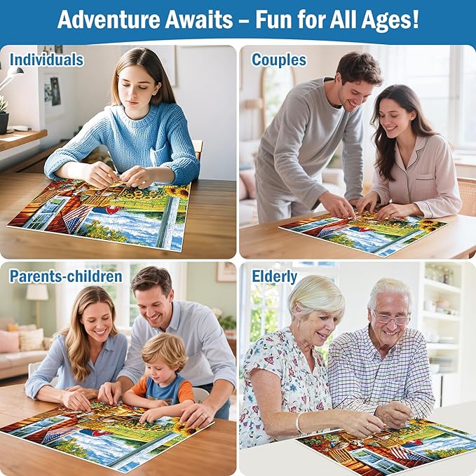 300 Piece Puzzles for Adults,Farm Country Life Puzzles for Adults Children Seniors,Sunflowers Dog Jigsaw Puzzles for Kids Ages 8-10 10-12,Landscape Puzzle Letter on Back, Family Puzzle Game,20.5*15in