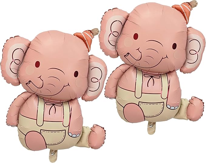 2PCS Elephant Animal Balloon Giant Cute Pink Jungle Safari Animal Birthday Party Foil Balloon For Kids Elephant Wild Zoo Theme Gender Reveal Baby Shower Decoration Supplie