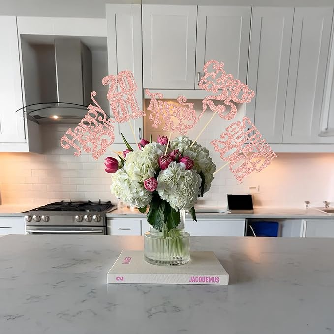 Gyufise 15Pcs Happy 25th Birthday Centerpiece Sticks Twenty Five Straight Outta 2001 Table Flower Centerpieces Sticks for Cheers to 25th Birthday Party Supplies Rose Gold