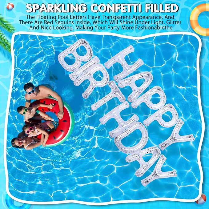 Shappy 20'' Happy Birthday Pool Large Floating Letter Balloons with Adhesive Dots Inflatable Pool Decorations for Summer Birthday Party