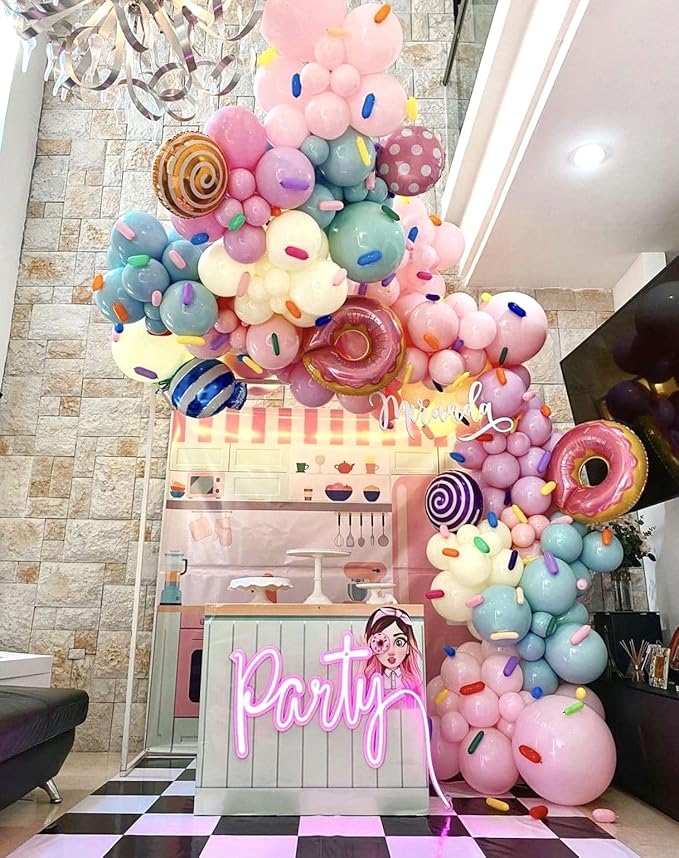 Donut Balloons, Pink Yellow Teal Balloons Pastel Pink Teal Sprinkles Confetti Balloons for Donut Theme Party Cutouts Birthday Party Balloons Arch Photo Props Favor Ideas Supplies