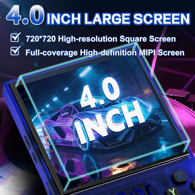 R36MAX Handheld Game Console - 4.0-Inch Screen, Support 22000+Classic Games,128G TF Card,Portable Console with Open Source System,4000mAh Battery,Birthday Gift for Adult or Partner - Blue