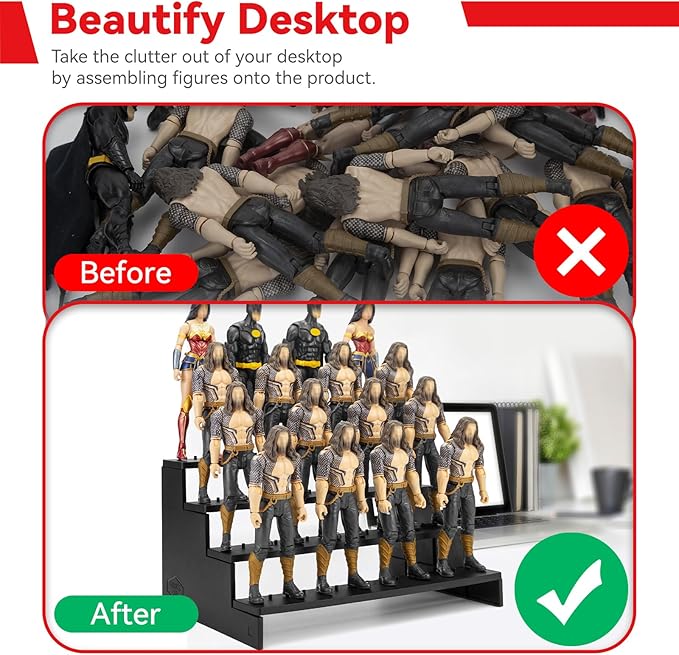 SIXPOINTS 6 inch Action Figure Display Shelf With Peg,4 Tier Toy Collectibles Organizer, Compatible with 1/12 Marvel Legends /DC/ GI Joe/ MOTU Figure Toy (6 inch-Black)