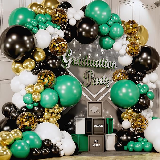 ALL-IN-1 Green Black White Balloons Garland Kit & Arch Small and Large Gold, White, Black Balloons Lime Dark Green Party Decorations for Graduation Birthday Football Soccer Army