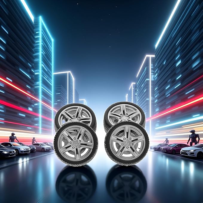 4Pcs Tires,Simulation Rubber Wheel Tire Wheel Toy Model DIY RC Spare Parts Easy Installation Small in Size,Wheel Sets,Remote and App Controlled Vehicles and Parts,Wheels and Tires（Black 48mm）