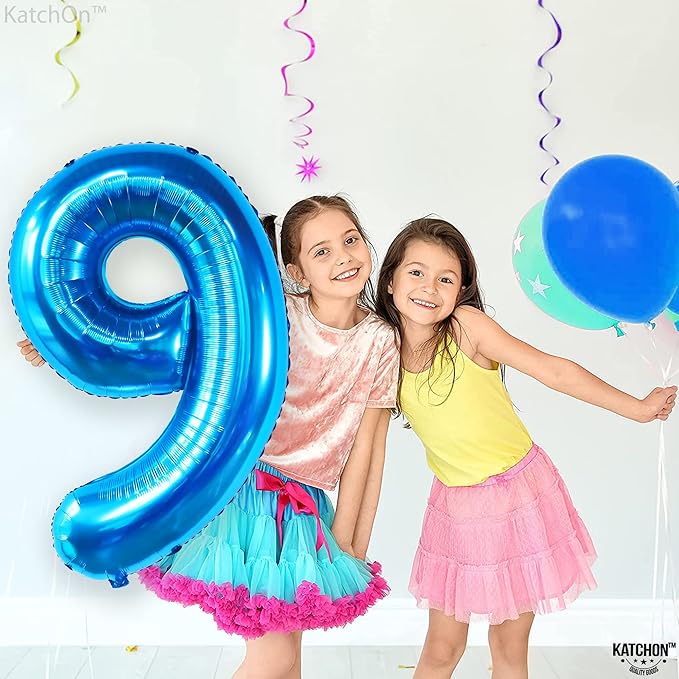 KatchOn, Giant Blue Number 9 Balloon - 40 Inch | Foil 9 Birthday Balloon for 9th Birthday Decorations | 9th Anniversary Decoration | Blue Party Decoration