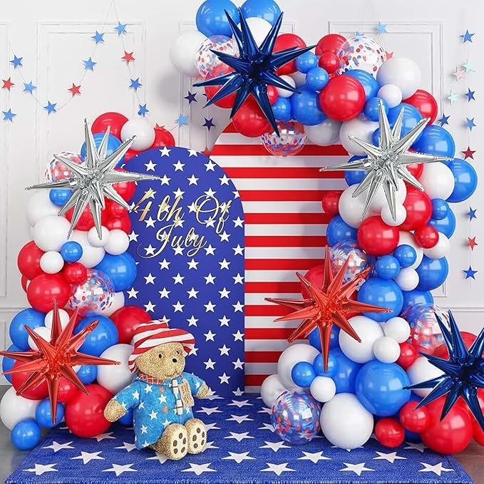TONIFUL 8 Pcs Navy Blue Silver Red Foil Balloons Large Star Balloons Explosion Star Mylar Balloons for Independence Day Christmas New Year Birthday Wedding Baby Shower Anniversary Photo Booth Supplies