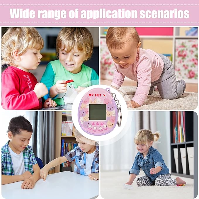 90s Toys Nostalgia, Game Machine with Keychain, Circular Design Compressive and Anti Drop Technology Equipped Multiple Game Modes, Digital Pet for Children Adult (Pink)