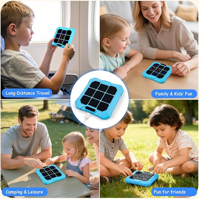 Tic Tac Toe Game, 6-in-1 Electronic Tic Tac Toe with Mute & Rechargeable - Handheld Travel Board Game for Kids Ages 4+, Adults, Family - Educational Learning Toy for Boys Girls，Blue