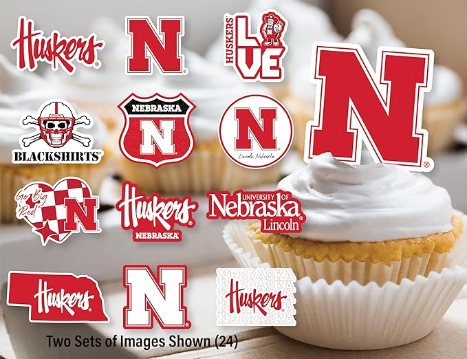 Nebraska Huskers Cupcake Topper Party Supplies for Football, Birthday, Graduation Party Decorations (24 Pieces) (Nebraska Cornhuskers)