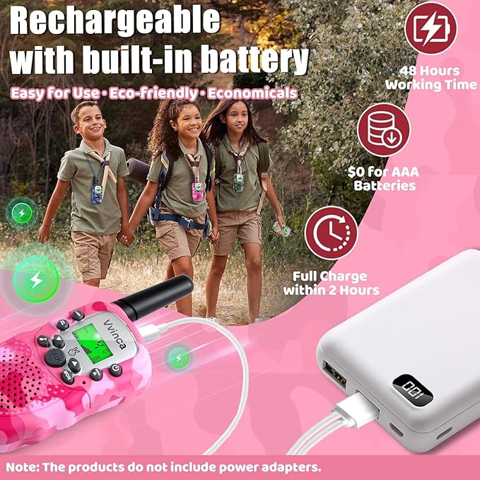 Vvinca Walkie Talkies for Kids Rechargeable 4 Pack, 3 Mile Walkie Talkie Long Range, Christmas Birthday Gift for Age 3-12 Boy Girl with Flashlight 22CH 2 Way Radio for Adventure Camping Outdoor Hiking
