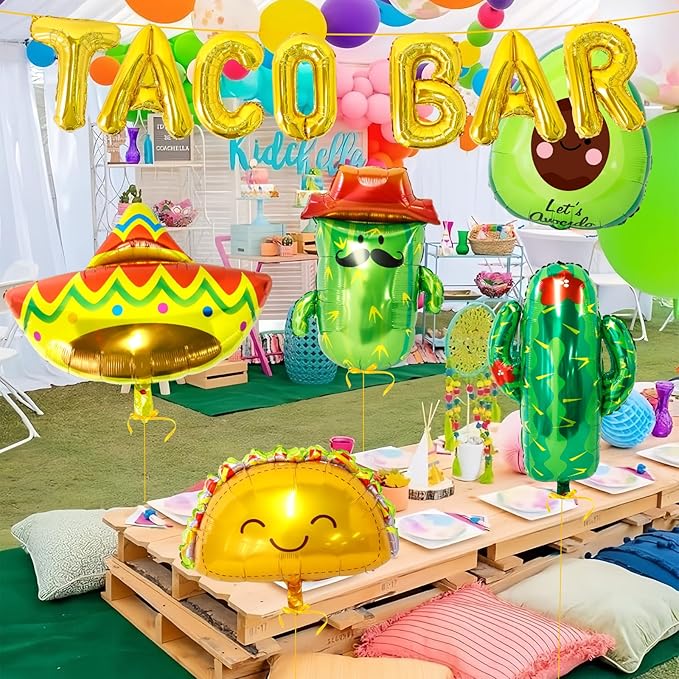 Taco Bar Decorations 13Pcs Mexican Fiesta Party balloons Taco Party Decorations Taco Cactus Avocado Sombrero Balloons Mexican Cinco de Mayo Fiesta Theme Party Decorations