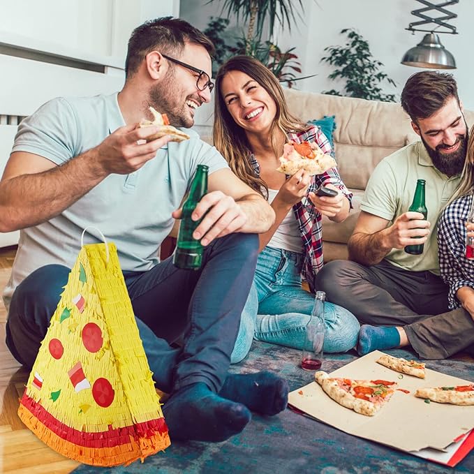 Lewtemi Pizza Piñata Party Favors with Stick, Confetti and Blindfold - Pizza Shower Theme Decorations for Summer Birthday Mexican Party Supplies