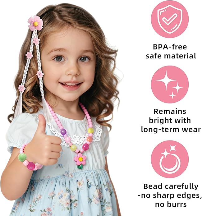 TSJ Girls Princess Dress Up Jewelry Set - Includes Hair Clip, Necklace, and Bracelet - Perfect for Toddler & Kids Parties, Pretend Play, and Gifts