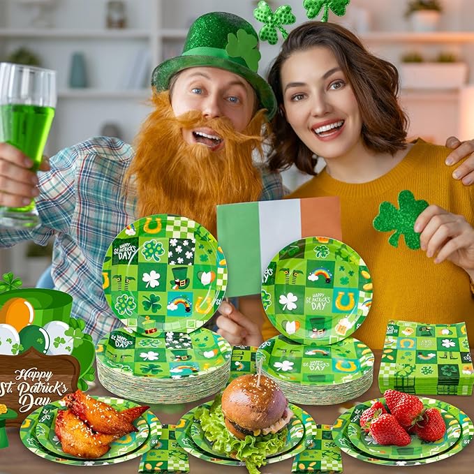 180Pcs St Patricks Day Party Supplies Paper Plates and Napkins Serve 60 Disposable Tableware Set for Birthday Party Decorations Game Day Family Holiday Sports Events