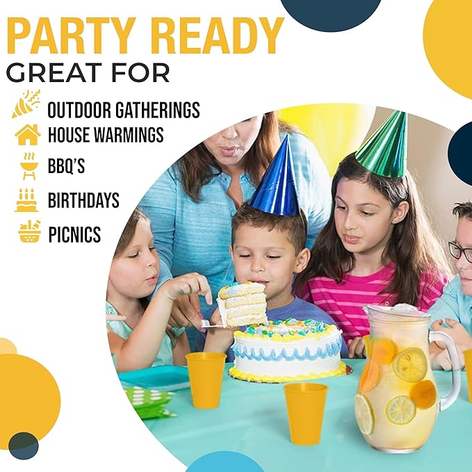 Exquisite Party Solids 12 Oz Yellow Plastic Cups For Party Supplies 50 Pack | Yellow Disposable Cups Plastic | Disposable Drinkware For Parties, Events & Everyday
