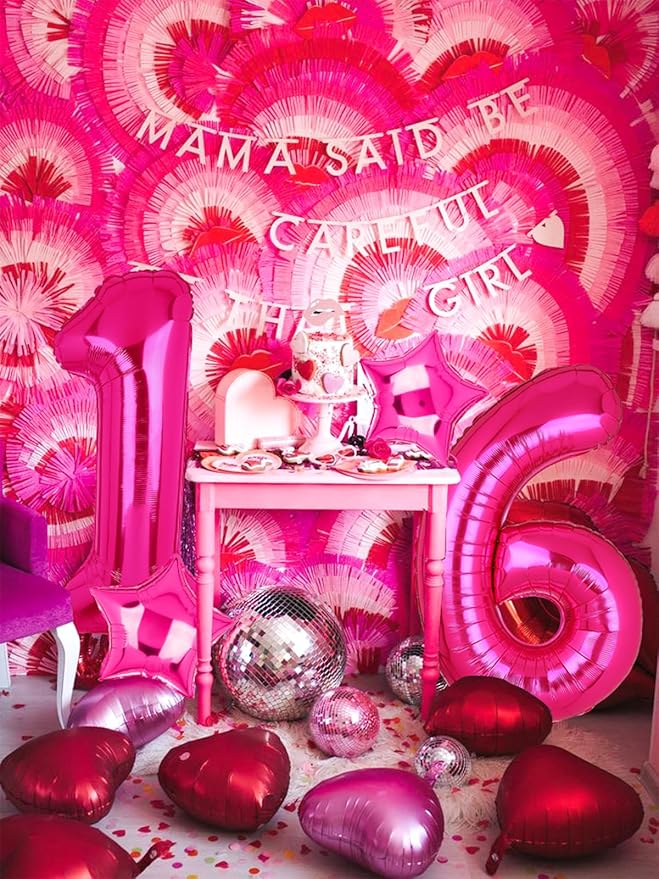40 Inch Number Balloons Hot Pink 16 Large Number Balloon Anniversary Event Celebration Bachelorette Cowgirl Let's Go Girls Pink Themed 16th Birthday Party Decor Supplies 10 Pcs