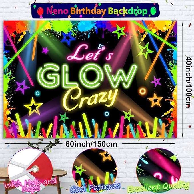 161Pcs Neon Party Decorations Glow in the Dark Birthday Supplies Neon Balloon Arch Kit & Backdrop Tablecloth UV Blacklight Luminous Glow Balloons Kids Teen Adult Rainbow 80s 90s Disco Party Decor