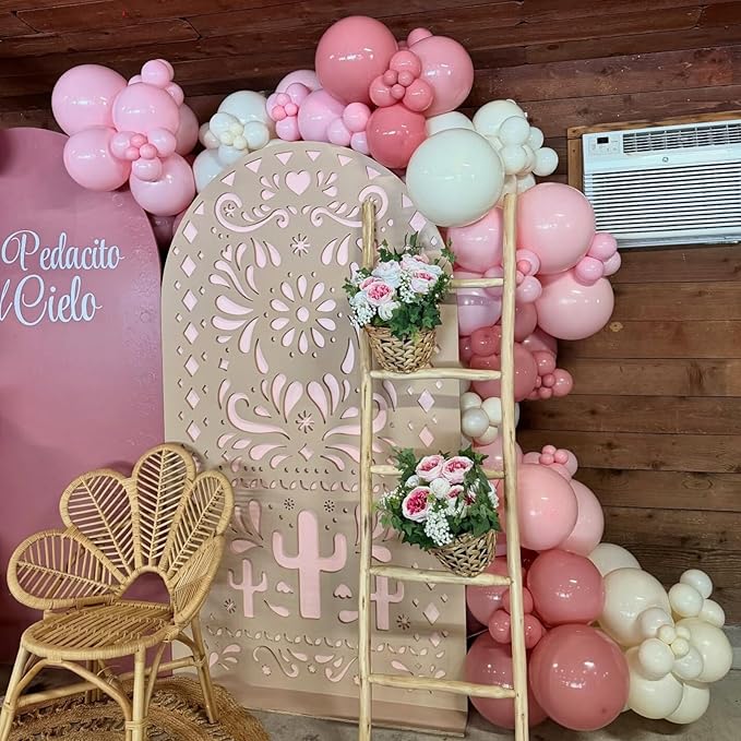 Dusty Pink Birthday Decorations,Rose Gold Sand Boho Balloons Decor Happy Birthday Banner Cake Topper Star Heart Foil Balloon for Women Girl Baby Shower