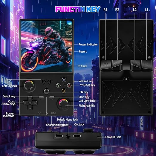 UYTGXEN XF40V Retro Handheld Game Console with 2*Detachable Long Joysticks, 4.0-Inch HD IPS Screen Retro Gaming Console, Preloaded Classic Games with Multiple Emulator, Pocket Video Gaming