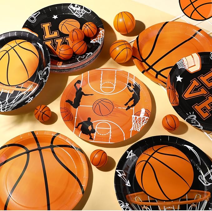 60 Pcs Basketball Paper Plates 9 Inch Sports Theme Birthday Disposable Plates for Kids Boys Adults Game Day Basketball Birthday Team Party Decorations Supplies