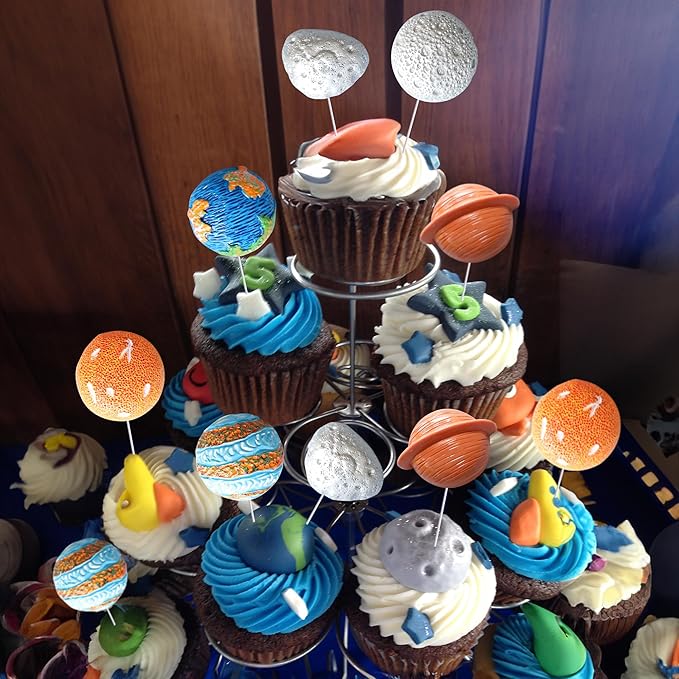 Ephlyn 18Pcs Outer Space Cupcake Toppers Planet Star Moon Cupcake Picks Solar System Galaxy Universe Planets Birthday Cupcake Decorations Party Supplies