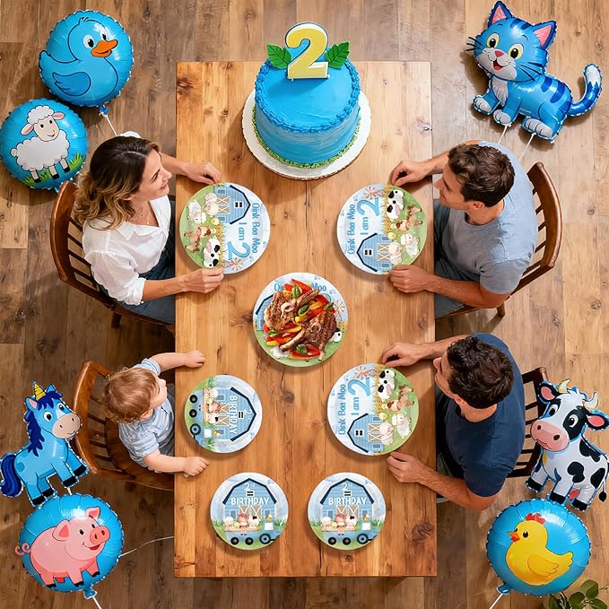 96Pcs Oink Baa Moo Im Two Party Supplies Farm Animal 2nd Birthday Plates and Napkins Farm House Animal Barnyard Theme Tableware Set for Boy Girl 2 Year Old Birthday Party Supplies，Serves 24