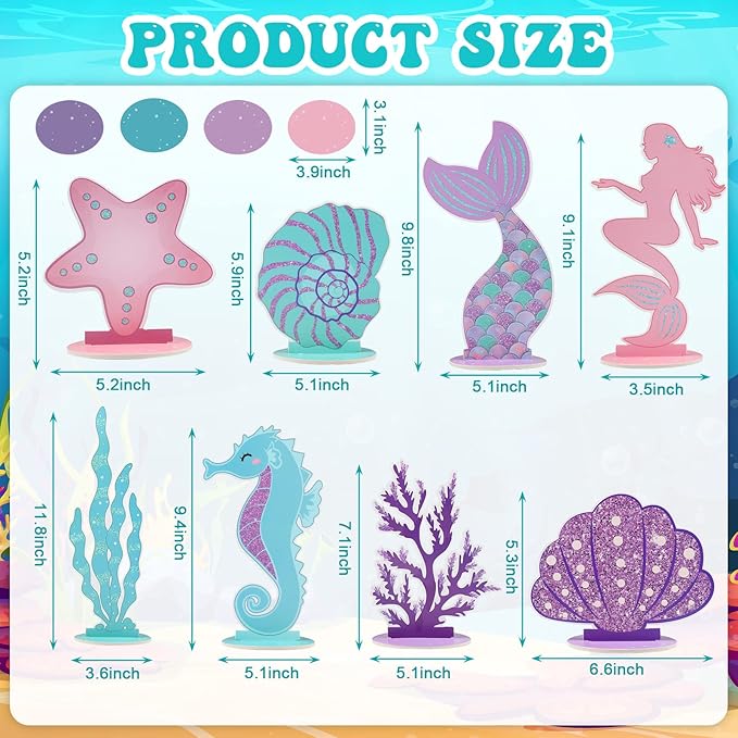 Mermaid Party Decorations Glitter Mermaid Table Centerpiece for Birthday Party Under the Sea Table Centerpiece Ocean Theme Table Ornaments for Girl Baby Shower Birthday Party Supplies DIY Decor