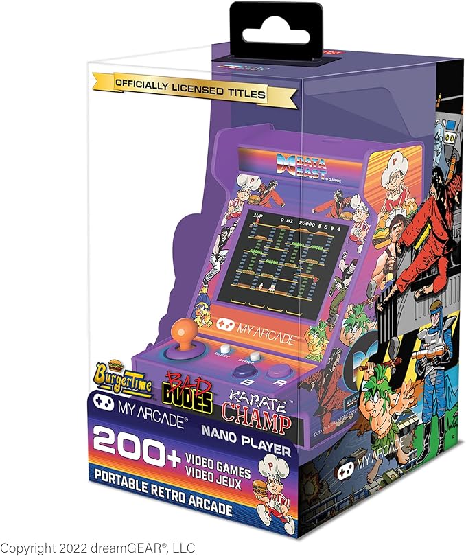 MY ARCADE Data East Hits Nano Player - 4.5" Fully Playable Portable Mini Arcade Machine with 208 Retro Games, 2.4" Screen Color Display