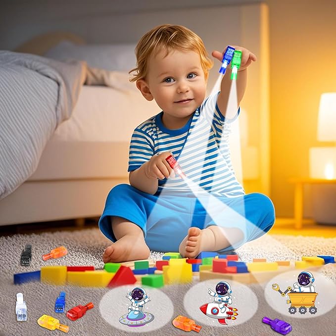 32 Pcs Finger Lights Space Theme Party Favors Decorations, Glow in the Dark Light Up Party Supplies Astronaut Toys Gift Bulk for Kids 3 4 5 8 Boys Girls Birthday Goodie Bag Stuffers Classroom Prizes