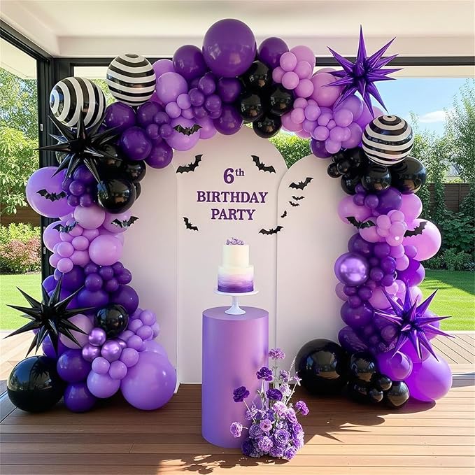 Purple Black Balloons, 12 Inch Dark Purple Light Balloons with Metallic Purple Confetti Latex Balloon Set for Girls Women Halloween Birthday Bridal Shower Wedding Party Decorations Is-02