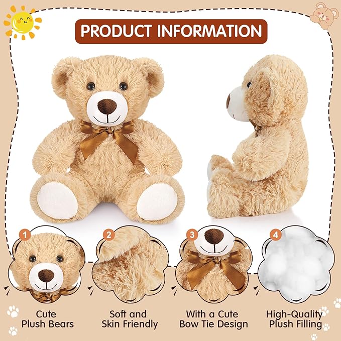 Zhanmai 18 Pcs 14 Inch Bears Stuffed Animal Bulk Gifts Plush Bear Toys for Birthday Baby Shower Graduation Party Favor(Light Brown)
