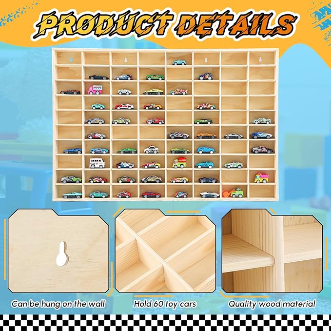 Hot 1/64 Diecast Wheels Display Case Holds Toy Cars Wooden Wall Mount Car Display Shelf Storage Organizer Case for Toy Collectibles, Wheel, Model, 10 Layers (80 Spaces)