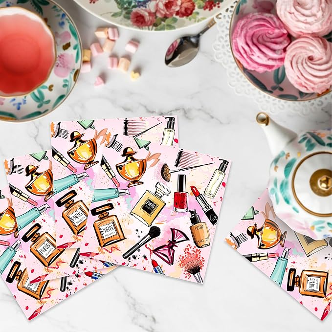 Lide Road Makeup Theme Party Supplies - 64 Pcs, Serves 24 Guests - Pink Makeup Party Plates & Napkins for Birthday & Wedding Parties