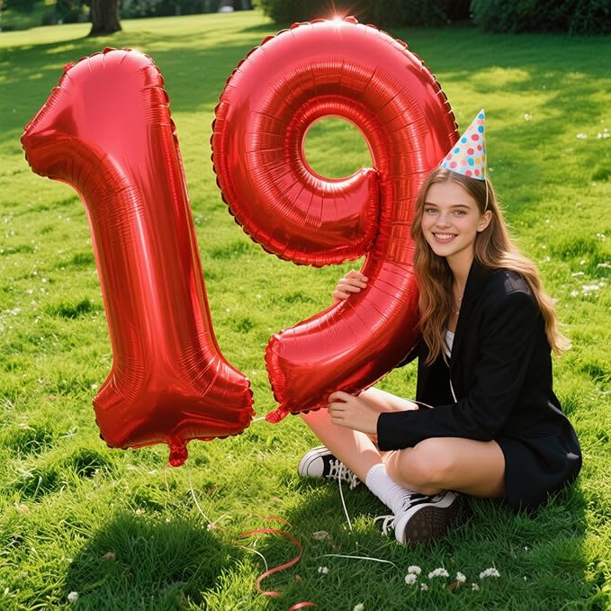 40 Inch Red Number 19 Digital Balloon,Jumbo Mylar Foil Helium Balloon for 19 Balloons for Birthday Party,Wedding Anniversary Party Decorations