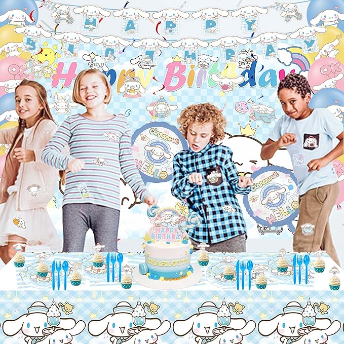 Birthday Decorations, cute Party Supplies Include Happy Birthday Banner, Hanging Swirls, Backdrop, Tablecloth, Tableware Set, Stickers,Cake Toppers, Balloons
