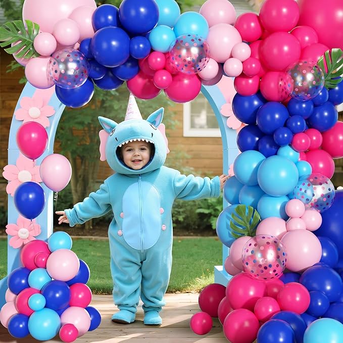 170Pcs Blue and Pink Balloons Arch Garland Kit, Royal Light Blue Hot Pink Confetti Balloons for Kid Summer Hawaii Tropical Gender Reveal Baby Shower Cartoon Themed Birthday Party Decorations Supplies