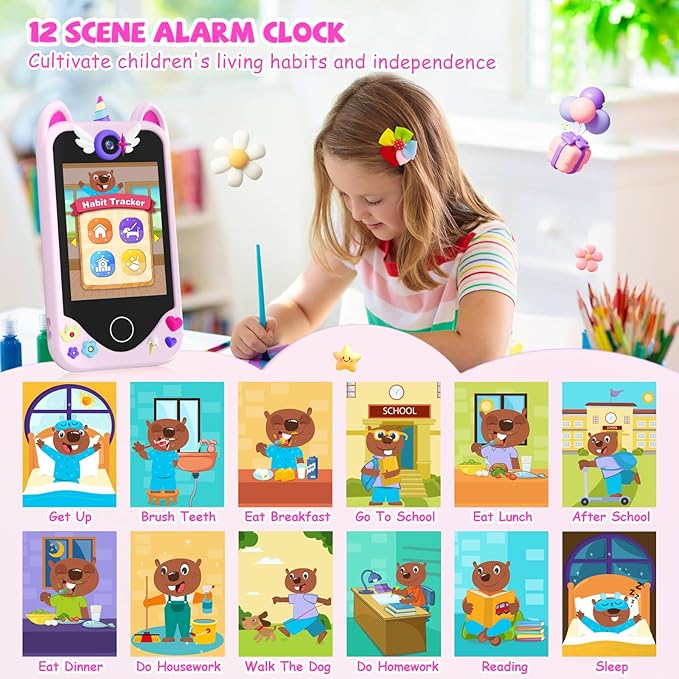 Kids Smart Phone for Girls Gifts - Toddler Christmas Birthday Gift for Age 3 4 5 6 7 8 9 10 Year Old, Kids Cell Phone Toy with Touchscreen, Dual Cameras, Learning, Music Player, Games with 32 GB Card