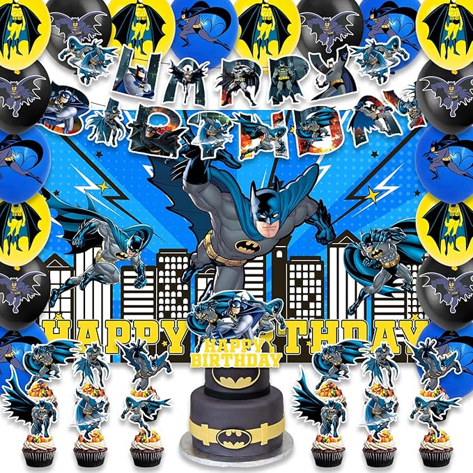 42pcs Batmans Birthday Party Supplies Pack Includes，Banner，Cake Topper，Blackdrop,Balloons for Bat party supplies (Batmans)