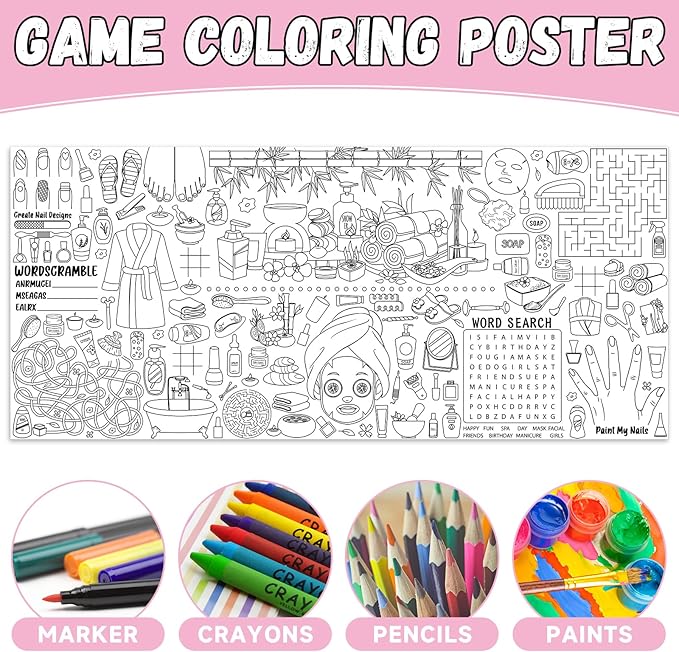 Spa Giant Coloring Poster for Kids Large Coloring Tablecloth Big Paper Sheets Page Spa Theme Table Cloth DIY Activity Game Art Crafts Mat Wall Home Party Decoration Supplies