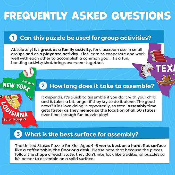 United States Puzzles for Kids Ages 4-6 - Educational Toys for Boys, Girls - 70pc USA Map Kids Puzzle - 50 States & Capitals - Floor Jigsaw Puzzles, Learning Activities, Easter Gifts for Kids