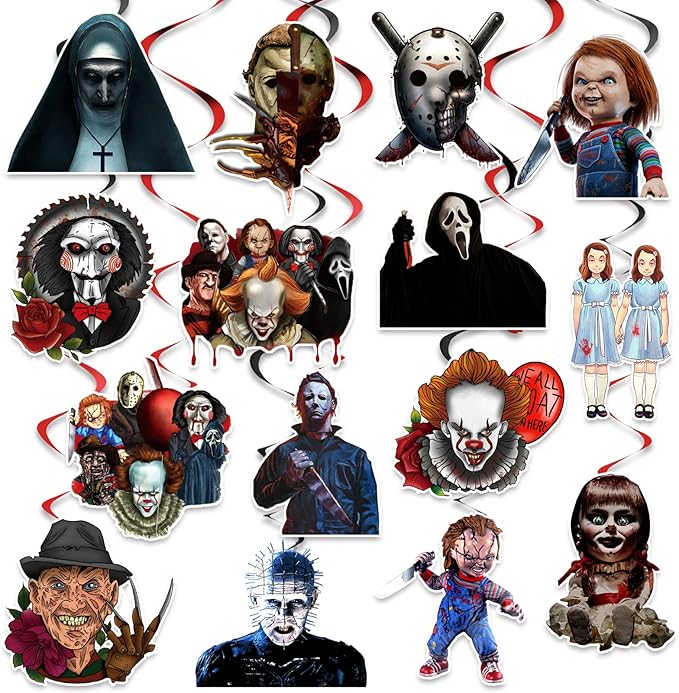 Horror Party Decorations Hanging Swirls, Horror Classic Movie Character Swirls Streams, for Horror Halloween Decorations Photo Booth Props Kids Fans Party Supplies