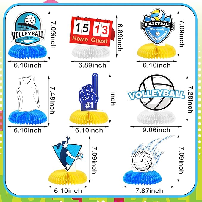 Harloon 12 Pieces Volleyball Party Decorations Volleyball Honeycomb Centerpieces Volleyball Tables Centerpieces Volleyball Party Favors for Birthday Party Sports Themed Party Decor