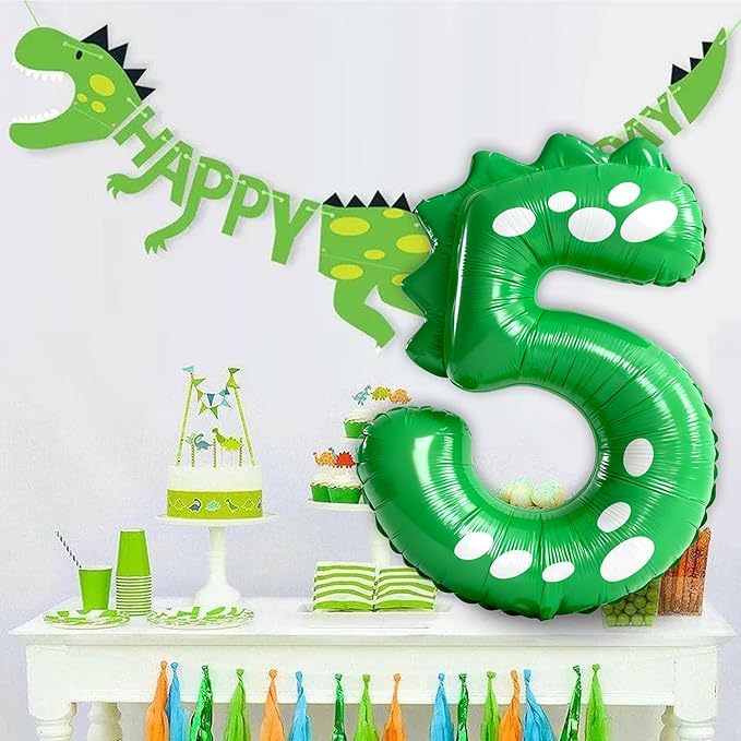 Green Dinosaur Balloons 5th Birthday Decorations for Boys,40inch Big Dinosaur Number 5 Balloon Birthday Party Decoration for Kids Birthday Party Decoration Supplies