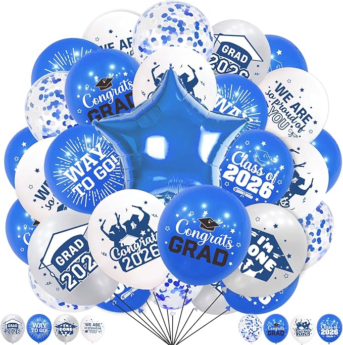 Graduation Balloons Class of 2026: 69Pcs Blue Sliver Balloons for College High School Class of 2026 Graduation Party Decorations -12 Inch