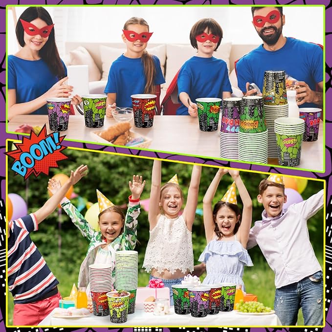 100 Pcs 9 oz Hero Disposable Paper Cups Hero Boom Party Supplies Bulk Party Disposable Coffee Cups for Tea Beverage Hot Cold Drinking Holiday Picnic Cocktail Wedding Home Offices