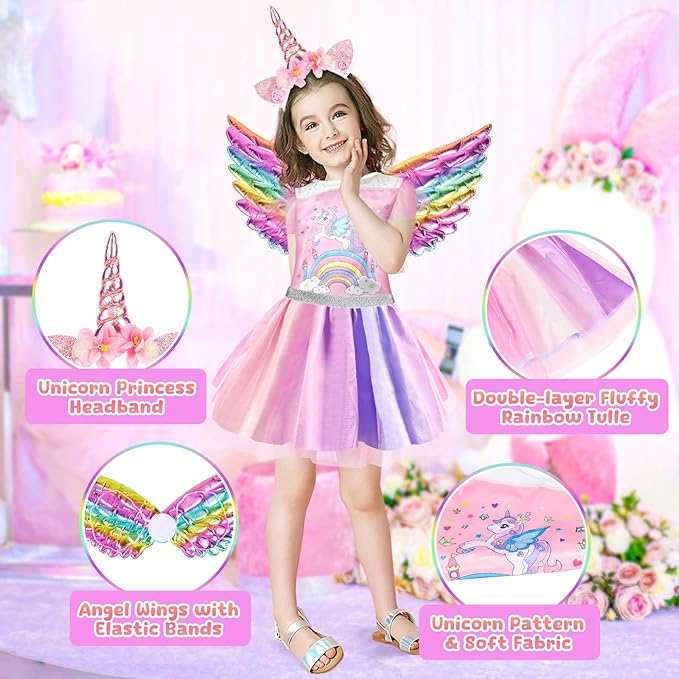 Princess Dress Up, Toddler Dress Up with Princess Costumes and Toys, Butterfly & Unicorn Dress with Fairy Wings, Pretend Play for Toddlers 3-6, Halloween Christmas Birthday Gift for Kids