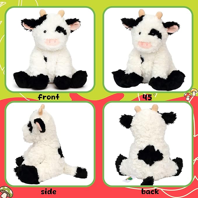 Hopearl Adorable Plush Cow Toy Floppy Dairy Cattle Soft Stuffed Animal Cute Birthday Gifts for Boys Girls Kids Toddlers, 9''